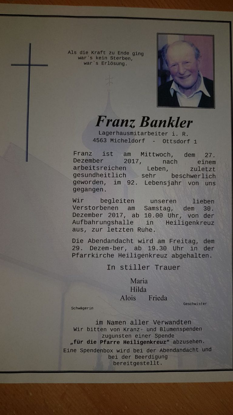 Tod von OBM Franz Bankler
